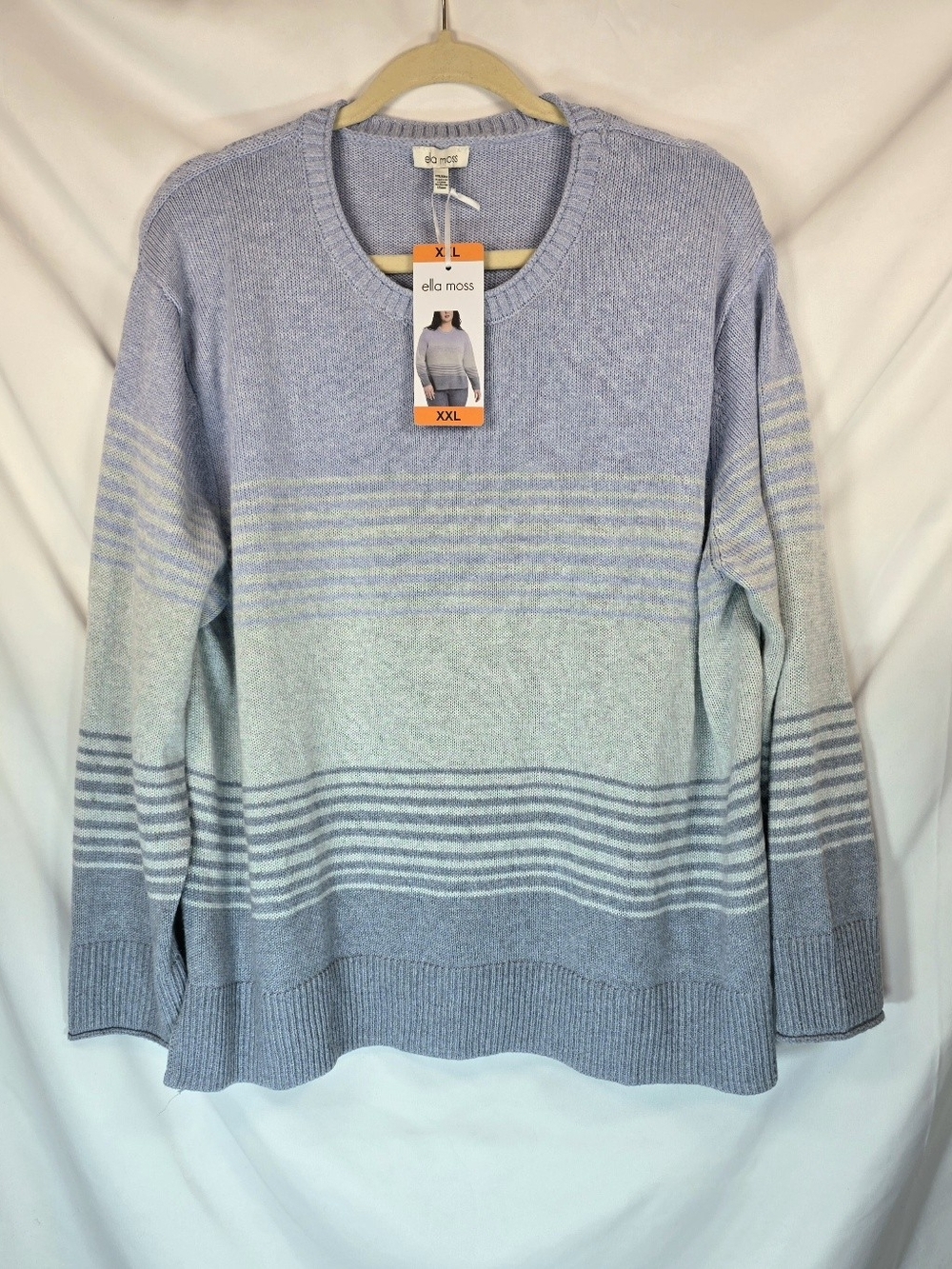 NWT Ella Moss Ladies Sweater XXL Crewneck  Knit Pullover Blue Ombre Stripe Soft